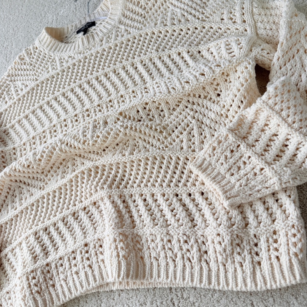 rag & bone Renee Crewneck Sweater Womens Small Ivory Open Weave Pointelle Cotton - Picture 7 of 10